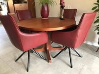 Set van 6 Set van 4 leren eetkamerstoelen - draaibaar - rood leer - Echt leer, Industrieel, ontdek de vele Leersoorten en Kleuren bij ShopX