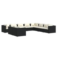 vidaXL 10-delige Loungeset met kussens poly rattan zwart - thumbnail