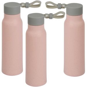 6x Stuks glazen waterfles/drinkfles licht rode coating met kunststof schroefdop 300 ml