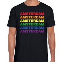 Regenboog Amsterdam gay pride zwart t-shirt voor heren - thumbnail