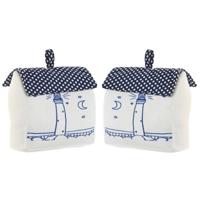 Deurstopper maritiem huis - 2x - wit - polyester - 15 x 8 x 17 cm