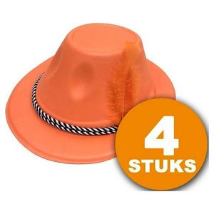 Oranje Feesthoed 4 stuks Oranje Hoed met Veer Feestartikelen Oranje Hoofddeksel Feestkleding EK/WK Voetbal