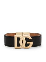 Dolce & Gabbana bracelet en cuir à plaque logo - Noir