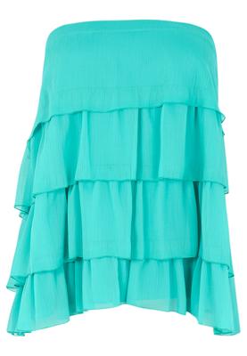 Yoek Top strapless ruffled | Turquoise | Maat 46/48