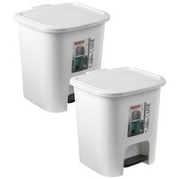 2x Stuks afvalemmer/pedaalemmer 7.5 liter met deksel en pedaal wit