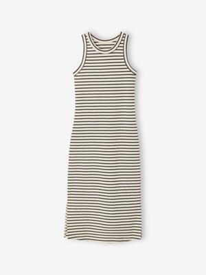 Lange tanktopjurk met Amerikaanse mouwen voor meisjes JONEN zwart, gestreept