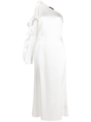 David Koma robe volantée à une épaule - Blanc