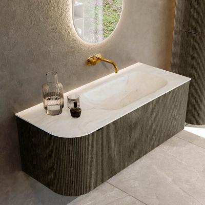 Badmeubel Mondiaz Kurve-Dlux | 115 cm cm | Meubelkleur Shadow | Wastafelkleur Ostra | Solid surface | Wasbak rechter zijde spoelbak | Zonder kraangat(en)