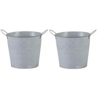 Mega Collections Emmer/plantenpot - 2x - zink - lichtgrijs - D18 x H16 cm - Emmers