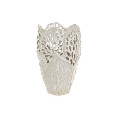 Vaas Home ESPRIT Wit Keramisch Blad van een plant 23 x 23 x 36 cm