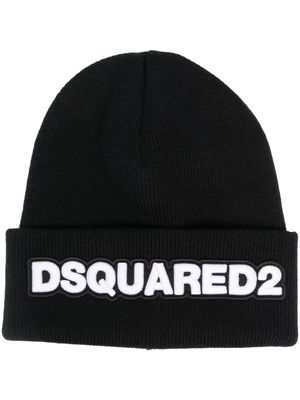 DSQUARED2 bonnet en laine à patch logo - Noir