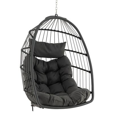 Hangstoel Opvouwbare Hangmand met Hoofdkussen Zitkussen Hang Schommel Stoel van PE-Rotan voor Binnen Buiten Grijs