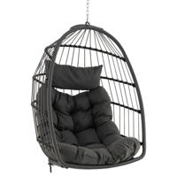 Hangstoel Opvouwbare Hangmand met Hoofdkussen Zitkussen Hang Schommel Stoel van PE-Rotan voor Binnen Buiten Grijs