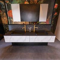 Badkamermeubelset Mondiaz Erin 200 cm met 2 Lades met RIDGE Wastafel Dubbel Urban met 2 kraangaten Greeploos Mat Carrara