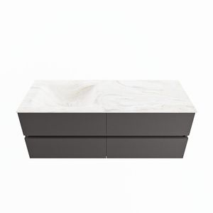 MONDIAZ VICA-DLUX 130cm badmeubel onderkast Dark grey 4 lades. Inbouw wastafel CLOUD links zonder kraangat, kleur Ostra.