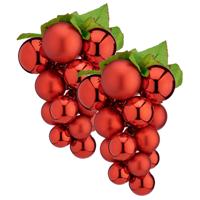 Kerstornament druiventros - 2x stuks - rood - 33 cm - kunststof - kersthanger fruit - wijn thema