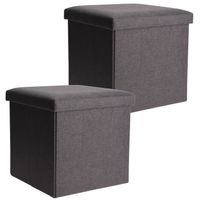 Poef/hocker/krukje - 2x - opbergbox - grijs - polyester - 38 x 38 cm - opvouwbaar