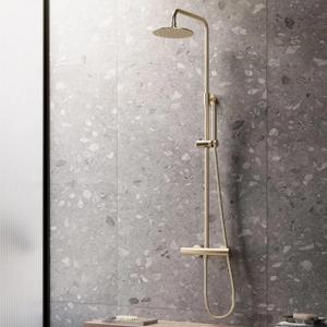 Regendouche set SaniClear Brass | Opbouw | 20 cm | Thermostaatkraan | 2-weg | Rond | Geborsteld messing - mat goud