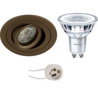 LED Spot Set - Sigmi Luno Pro - GU10 Fitting - Inbouw Rond - Brons - Kantelbaar - Zaagmaat 80mm Diameter 92mm - Philips - CorePro 840 36D - 4W - Natuurlijk Wit 4000K - Dimbaar