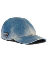 Prada casquette en jean à patch logo - Bleu - thumbnail