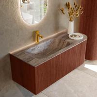 Badmeubel Mondiaz Kurve-Dlux | 115 cm | Meubelkleur Ruby | Wastafelkleur Oza | Solid surface | Wasbak linker zijde spoelbak | 1 kraangat
