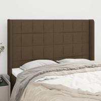 Hoofdbord met randen 147x16x118/128 cm stof donkerbruin