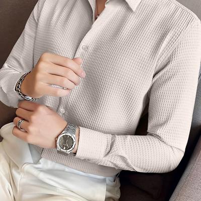 Bon&Bon Men's Waffle Knit Shirt - Black Long Sleeve Button Front Camel / XXL