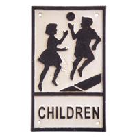 A CAST IRON "CHILDREN PLAYING" SIGN
