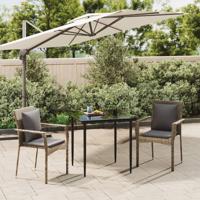 3-delige Tuinset met kussens poly rattan zwart en grijs