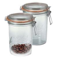 Voorraad/weckpot - 2x - transparant - glas - 17,5 x 10 cm - 1 L - Le Parfait