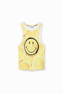 Geribd slim fit T-shirt met Smiley® - YELLOW - XL