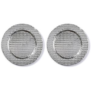 2x Diner/kerstdiner borden/onderborden zilver gevlochten 33 cm rond