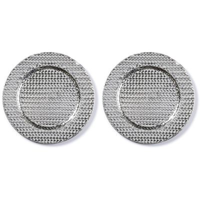 2x Diner/kerstdiner borden/onderborden zilver gevlochten 33 cm rond
