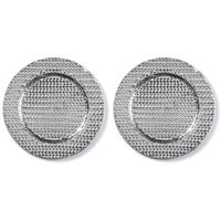 2x Diner/kerstdiner borden/onderborden zilver gevlochten 33 cm rond