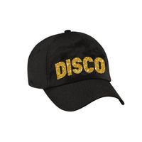 Disco verkleed pet/cap voor volwassenen - goud glitter - unisex - zwart