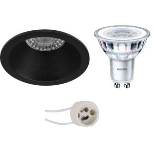 LED Spot Set - Pragmi Pollon Pro - GU10 Fitting - Inbouw Rond - Mat Zwart - Verdiept - Ø82mm - Philips - CorePro 840 36D - 3W - Natuurlijk Wit 4000K - Dimbaar