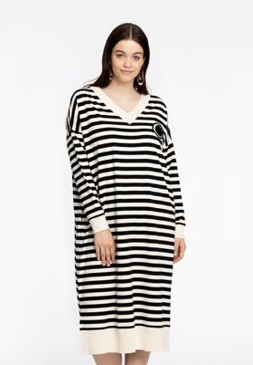Yoek Jurk wijd met badge STRIPE | Zwart | Maat 54/56