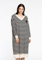Yoek Jurk wijd met badge STRIPE | Zwart | Maat 46/48
