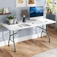 Tuin Tafel 180 x 74 cm Campingtafel Opvouwbaar Opvouwbare tafel met HDPE Tafelblad & Draaghandvat Wit