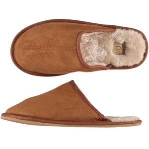 Pluche instap sloffen/pantoffels cognac bruin voor heren maat 45-46 45/46  -