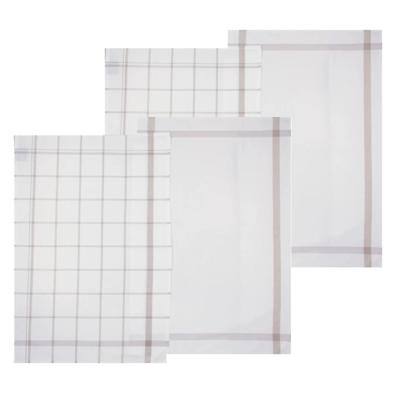 Theedoek Traditioneel - set van 4x stuks - grijs/wit- motief - katoen - 70 x 45 cm
