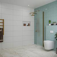 Fortifura Galeria inloopdouche - 50x200cm - mat glas - wandarm - Geborsteld koper PVD (Koper) SW797922/SW876702