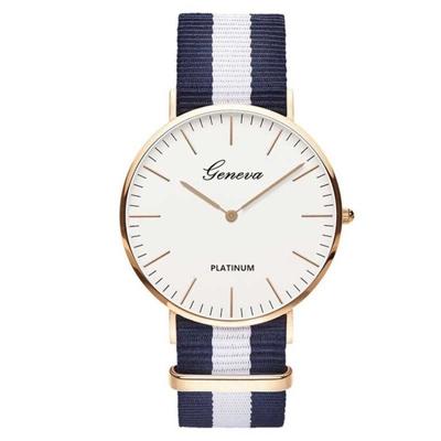 2 stuks eenvoudige ultra-dunne grote Dial twee-pins kleur bijpassende nylon canvas riem quartz horloge (Silver2)
