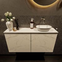 Mondiaz Fowy toiletmeubel 100cm Carrara met blad en waskom talc rechts zonder kraangat
