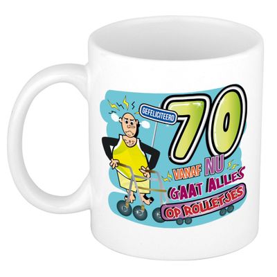 Cadeau / Verjaardag mok 70 jaar - man - rollator- keramiek - mannen cadeautjes