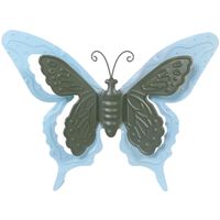 Mega Collections tuin/schutting decoratie vlinder - metaal - blauw - 24 x 18 cm   -