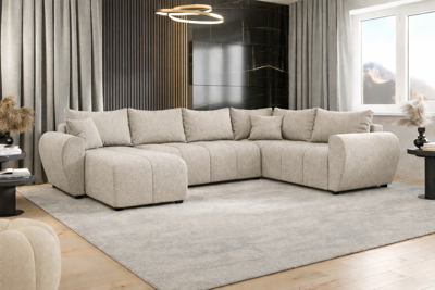 2dekans Slaapbank met opbergruimte Max | Rechts | Velvet Ecru - U-bank XL - Niet in originele verpakking