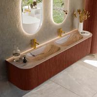 Badmeubel Mondiaz Kurve-Dlux | 190 cm | Meubelkleur Ruby | Wastafelkleur Arena | Solid surface | Wasbak beide zijden spoelbak | 2 kraangaten