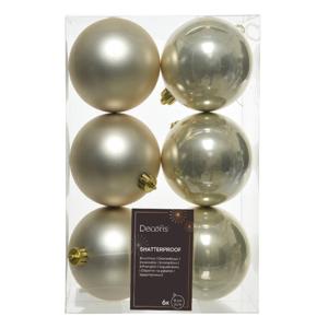 Decoris kerstballen - 6x st - champagne - 8 cm - kunststof - mat en glans - kerstversiering