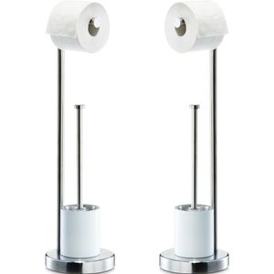 2x Toiletborstels met toiletrolhouder zilver metaal 60 cm